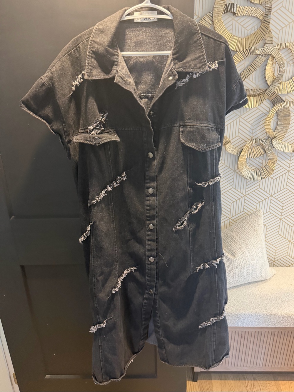 Kate Hewko Distressed Denim Midi Shirt Dress